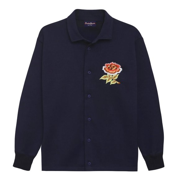 NWT $195 Rowing Blazers Dark Navy Blue England Rose Button Up Rugby Overshirt XS
